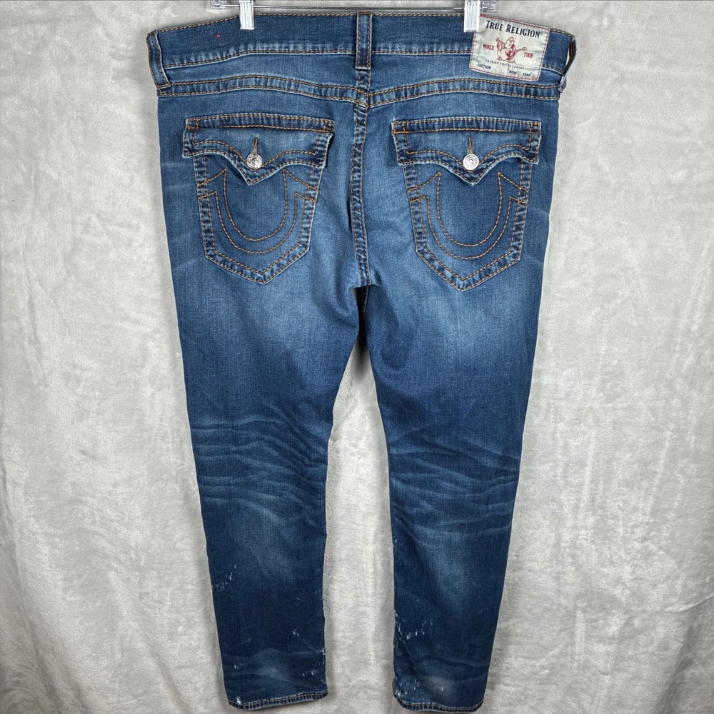 True Religion Geno Relaxed Slim Jeans Mens 40 Blue Denim Horseshoe Pocket